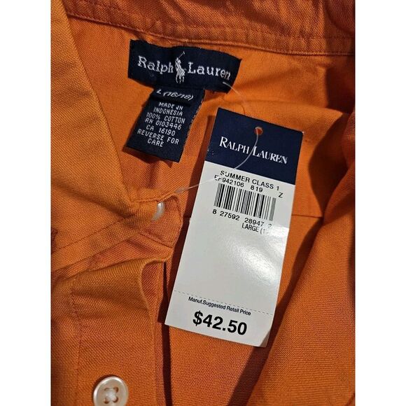 NWT Ralph Lauren Boys Longsleeve Button Up Size Large 16-18 Orange - Picture 2 of 3